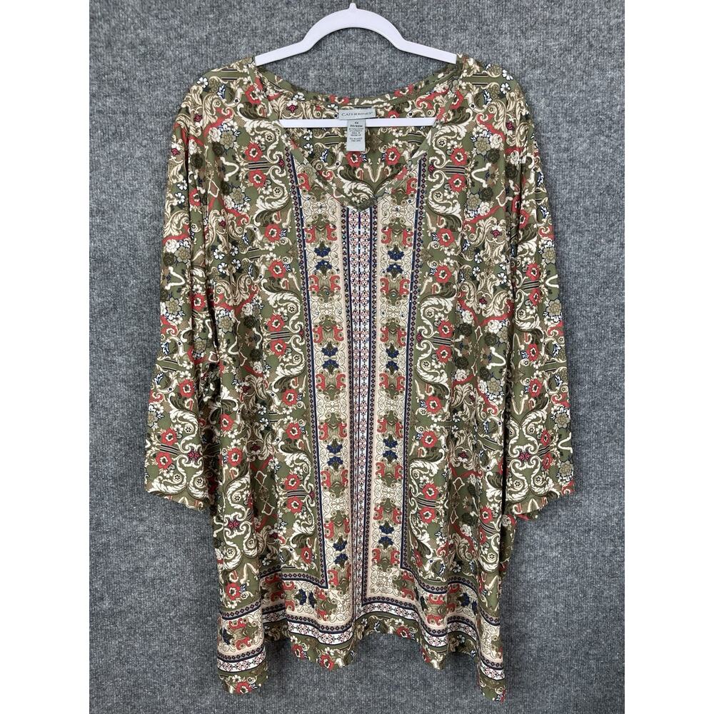 Catherines Blouse Multicolor V-Neck Rhinestones 3/4 Sleeves Plus Size 4X 34-36W